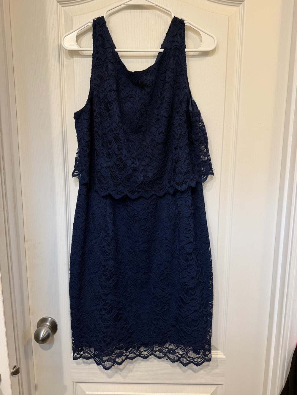 Ivanka Trump Dress Size 16 Navy Blue Floral Lace Overlay Cocktail Wedding Midi